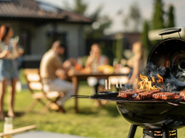 Where should you place a grill outdoors?