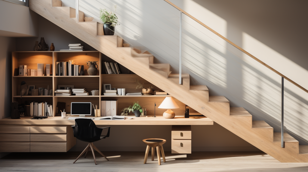 A Minimalist Corner Staircase with A Study Space