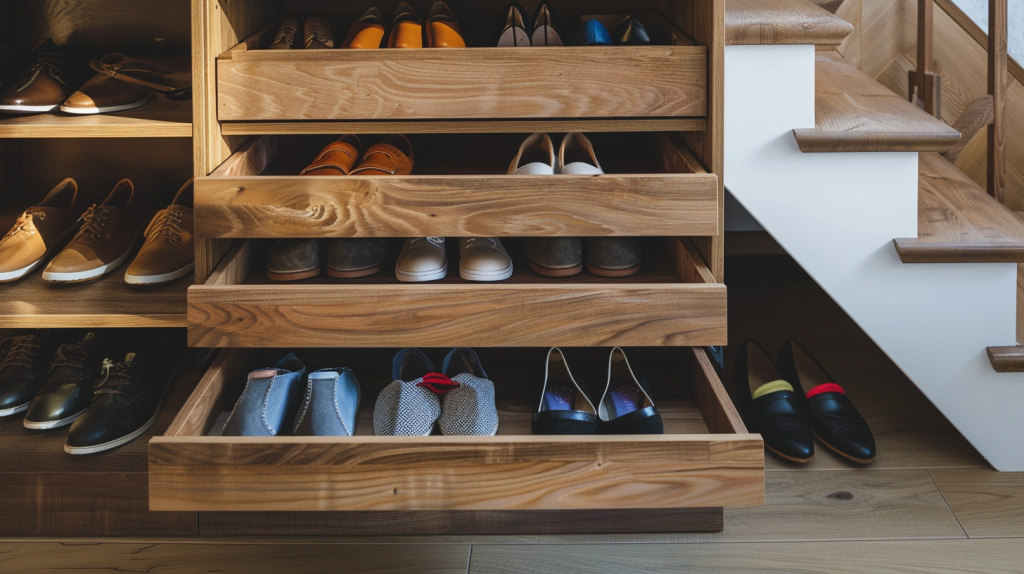 A Narrow Space Saving Staircase with A Shoe Unit