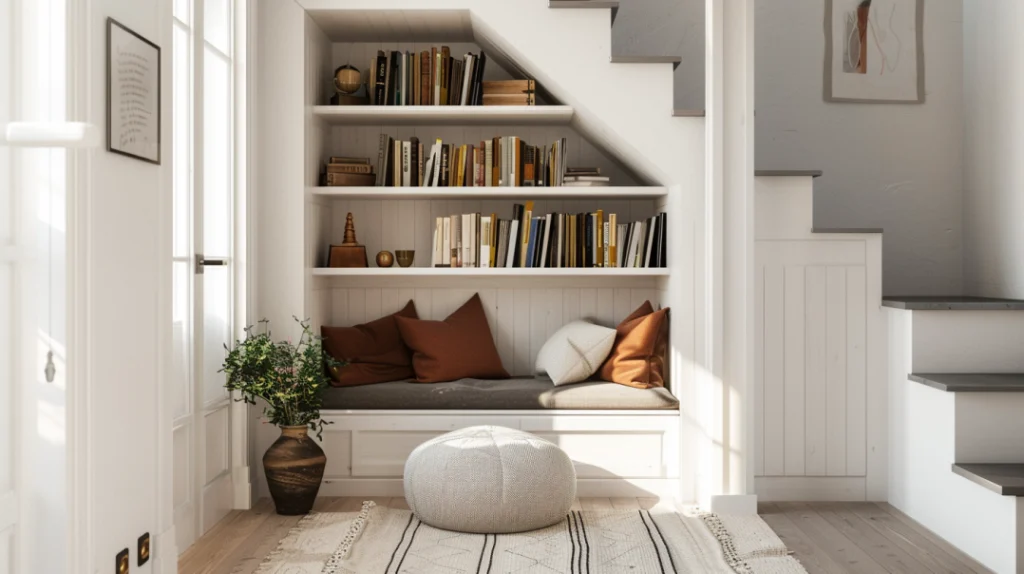 Black Staircase with Built-In Nook