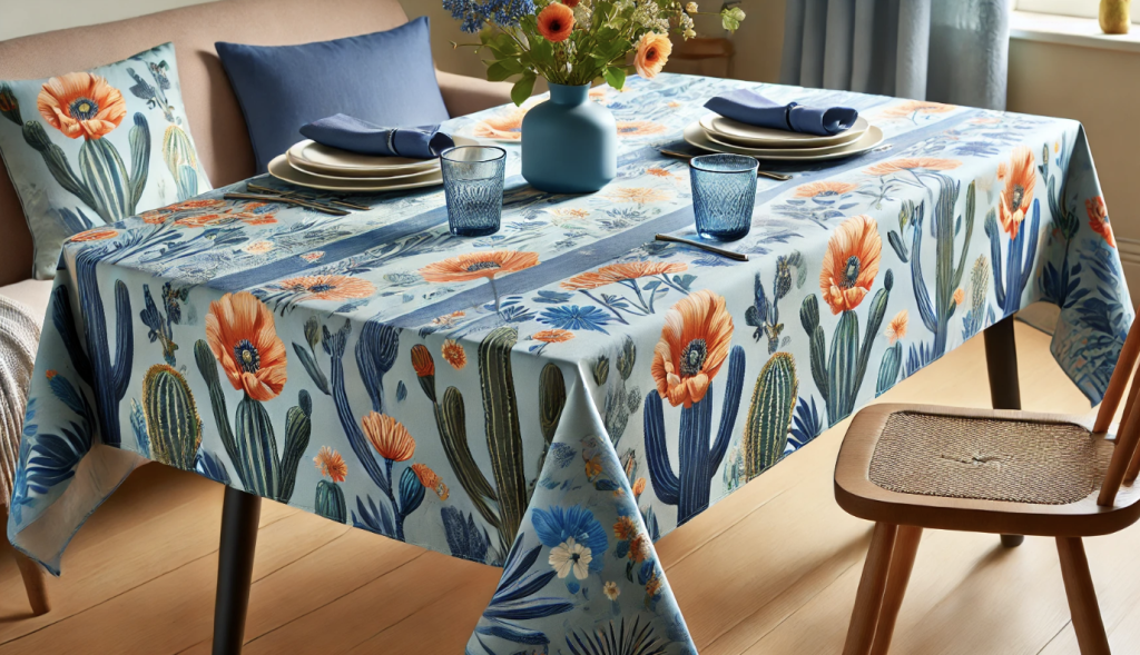 Cactus Flower Blue & Poppy Tablecloth