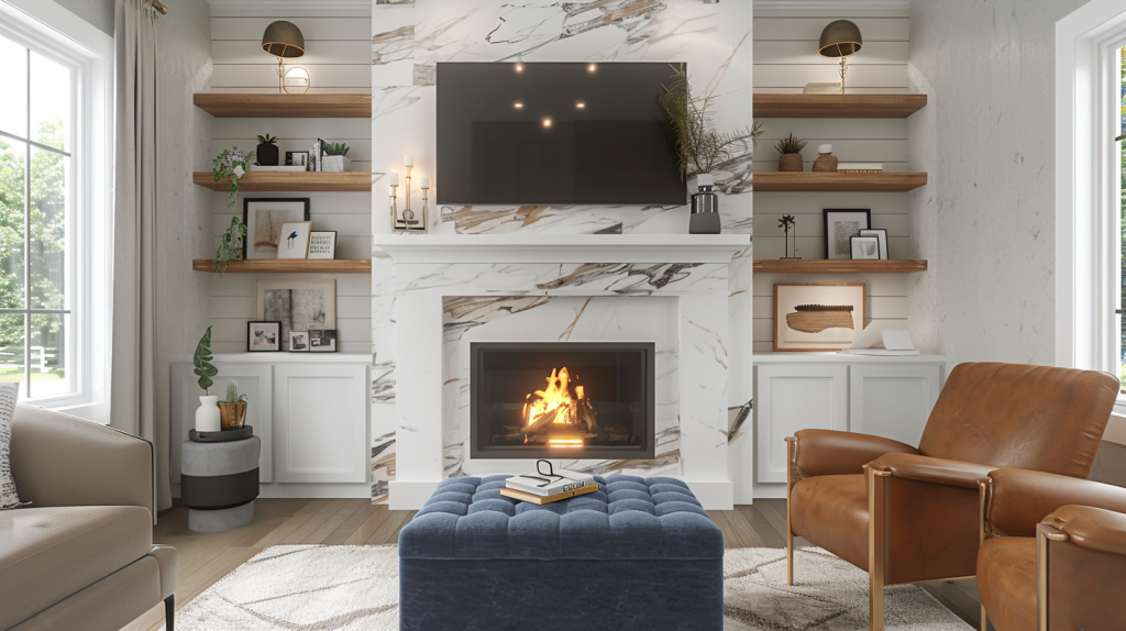 Chic Media Wall with Fireplace