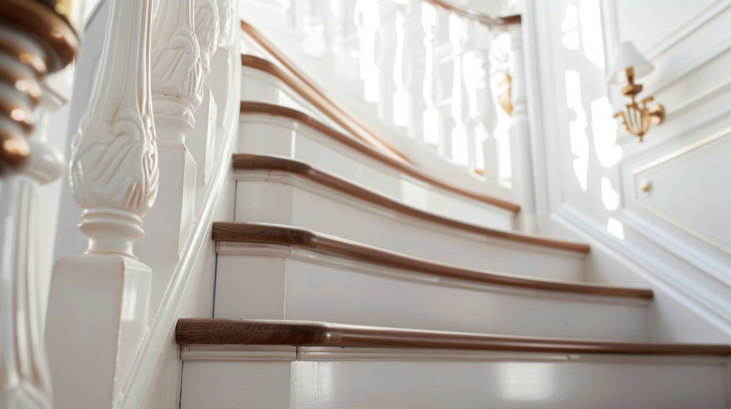 Classic Curved Staircase with White Spindles