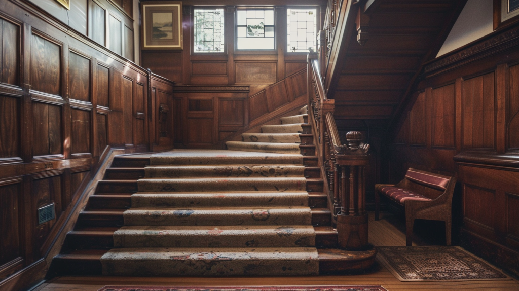 Curving Walnut Staircase with Bench