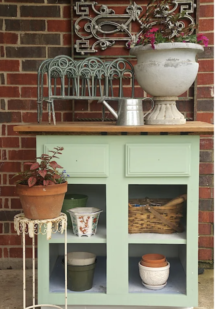 DIY Potting Bench from Old Cabinet