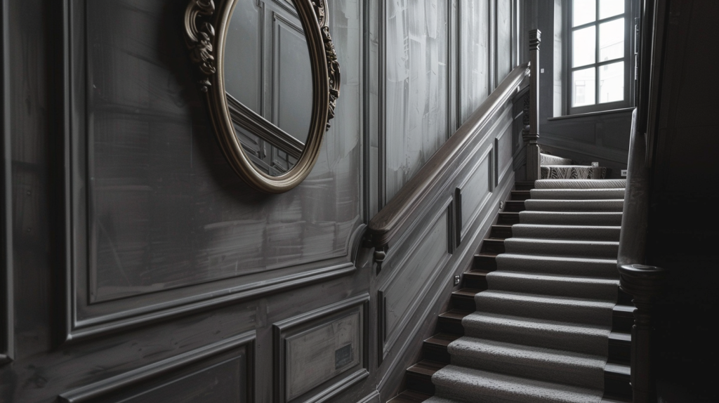 Dark Grey Painted Staircase with A Carpet