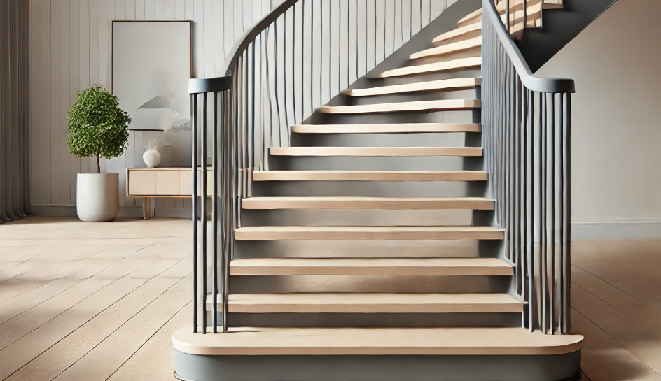 Dark Grey Staircase with Wooden Steps