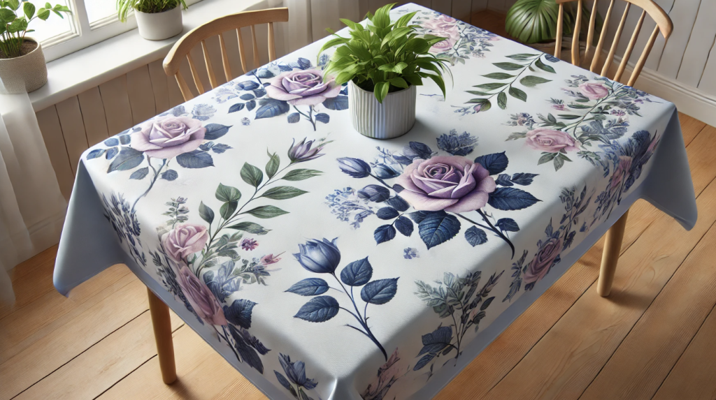 Denim Blue Floral Hand Block-Printed Cotton Table Cloth