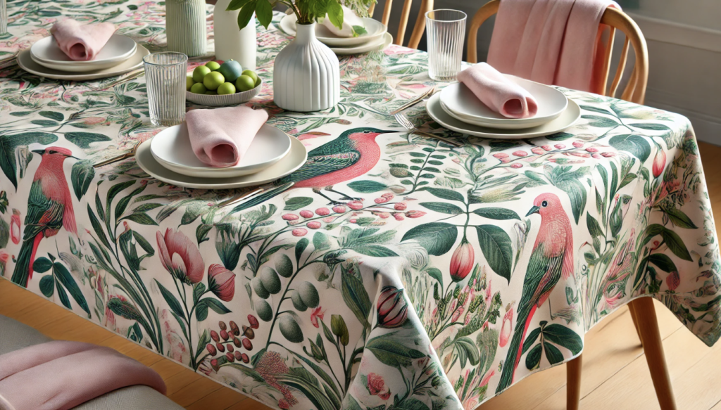 Dove & Cypress Pink & Green Tablecloth