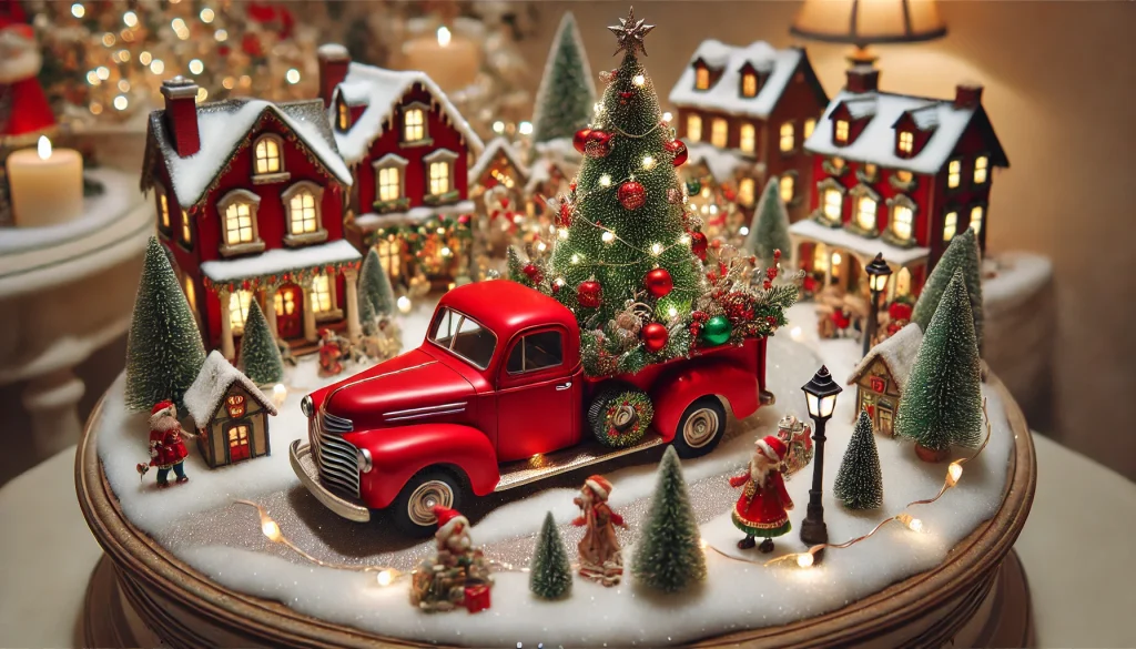 Festive Red Truck Christmas Village Table Centerpiece