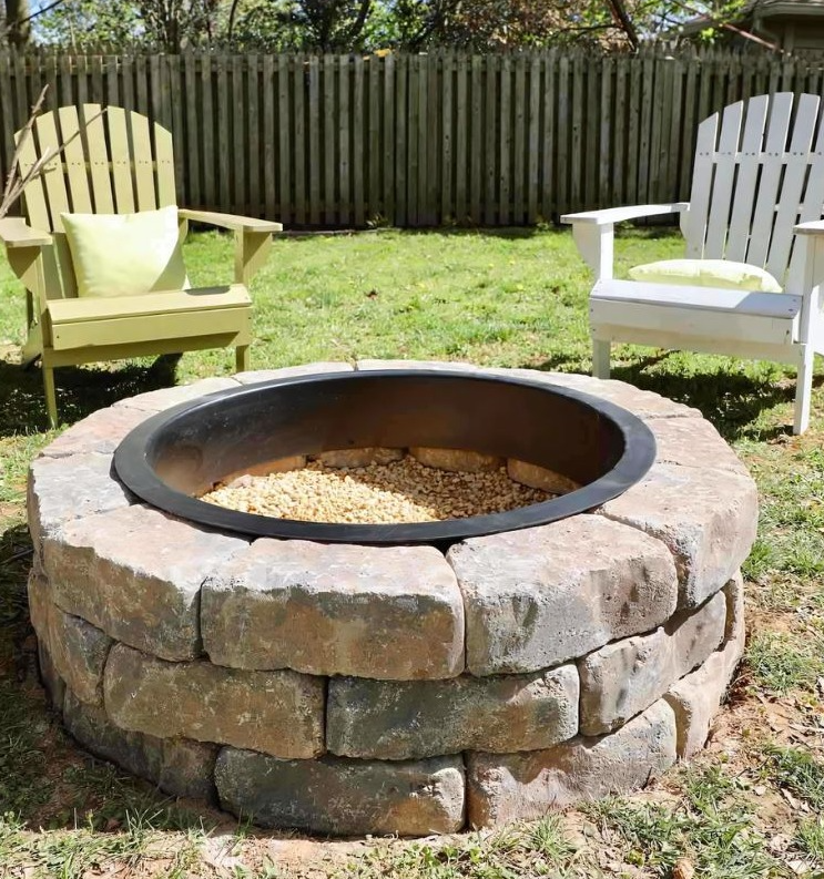 Fire Pit with Gravel, Stones, and Walkway