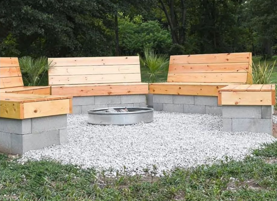 Fire Pit with Wood Benches