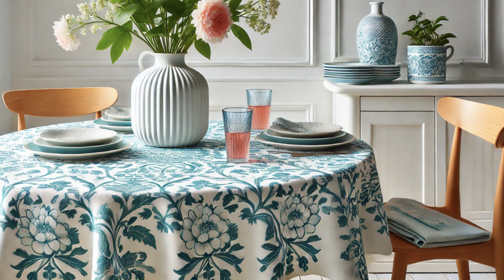 Floral Trellis Aqua Tablecloth