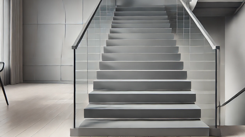 Grey Painted Staircase with Glass Railing