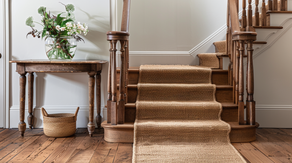 Handsome Wooden Railing with Jute Runner