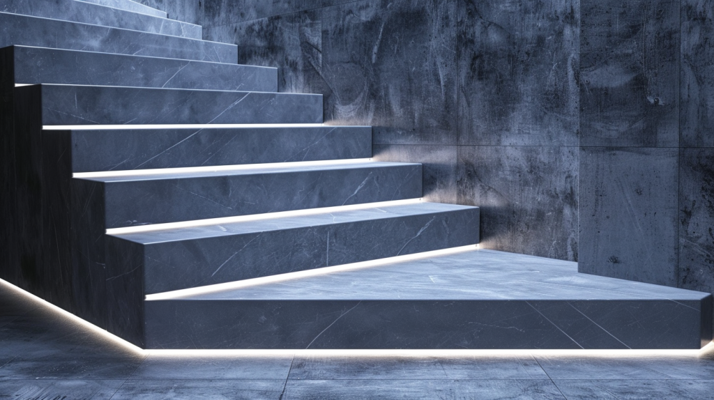 Illuminated Steps on A Grey Painted Staircase