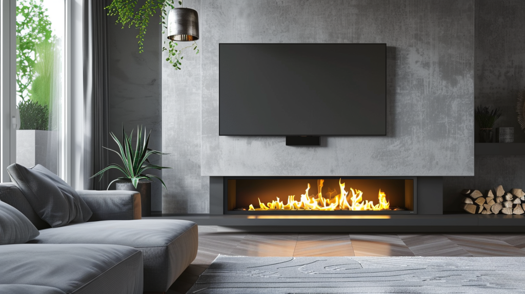 Luxury Media Wall with Real Log Fuel Bed