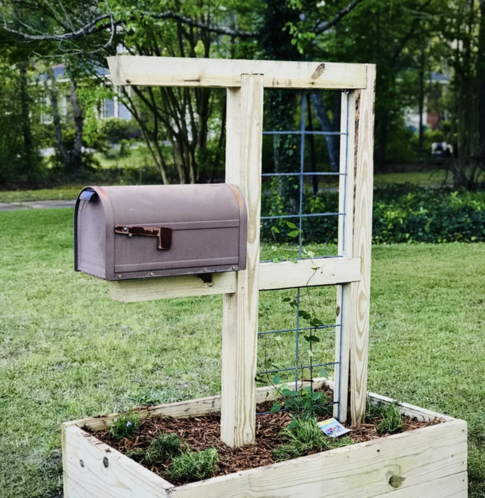 Mailbox Post With Trellis and Garden Box