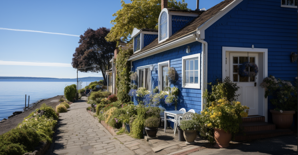 Navy blue house with black trim