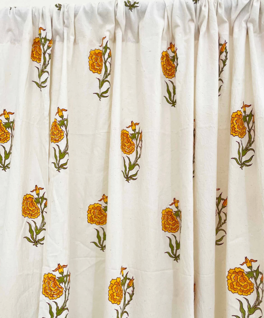 Orange Marigold Hand Block Printed Cotton Curtains