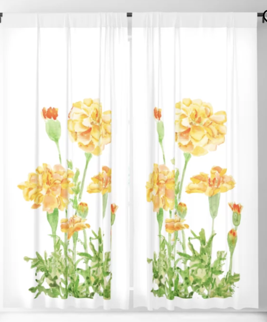 Orange Mexican Marigold Flowers Blackout Curtain