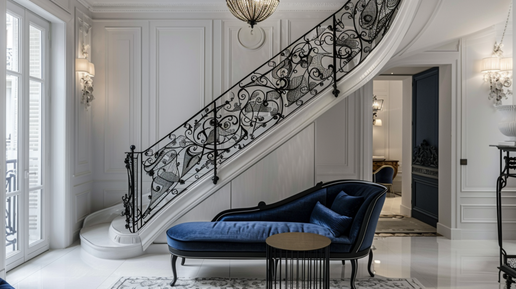 Plush Chaise and Intricate Railing