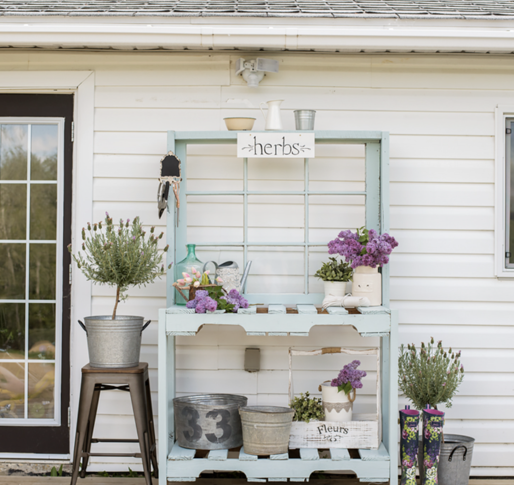 Potting Bench from Pallets & an Antique Window