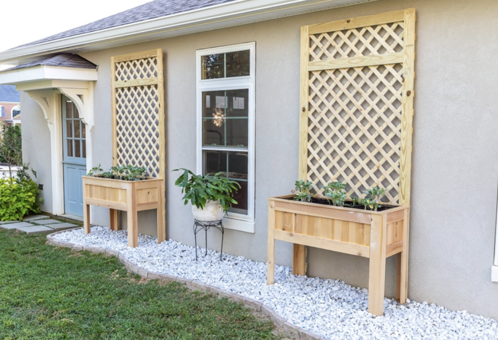 Raised Planter Box with Built-in Trellis