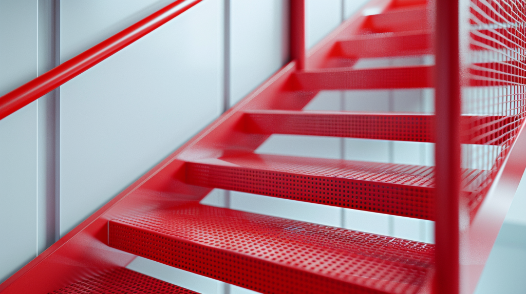 Red Powder-Coated Steel Modern Stair Railing