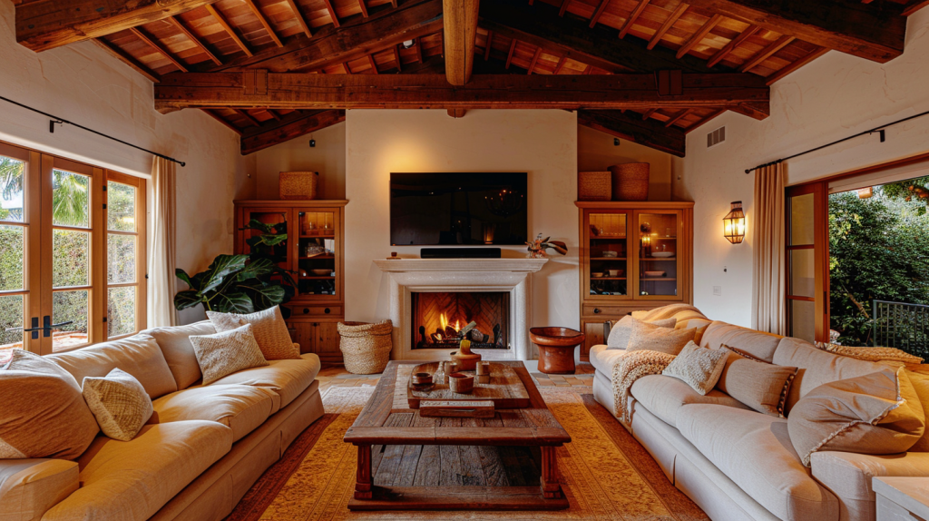 Rustic Media Wall with Fireplace