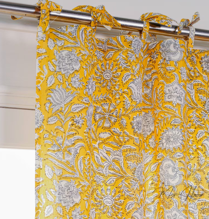 Semi-Sheer Printed Marigold Yellow Curtains