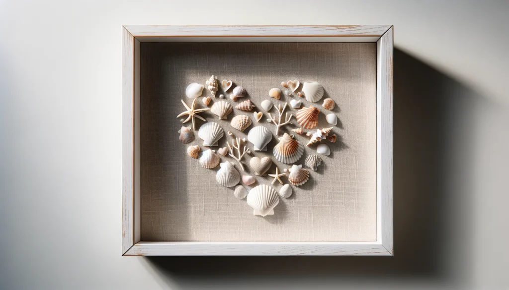 Shell Heart in White Shadow Box