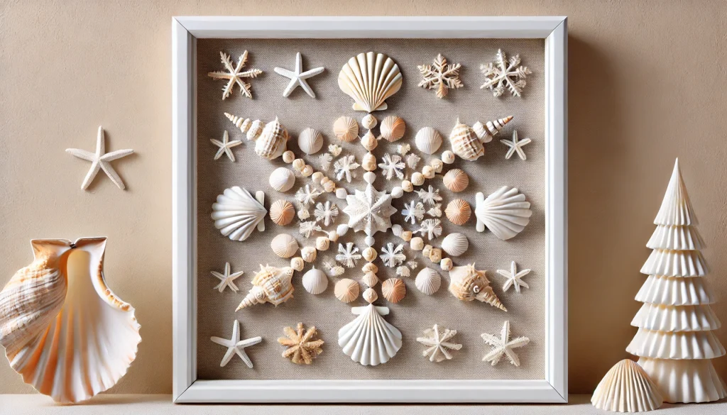 Snowflake-Themed Seashells Shadow Box