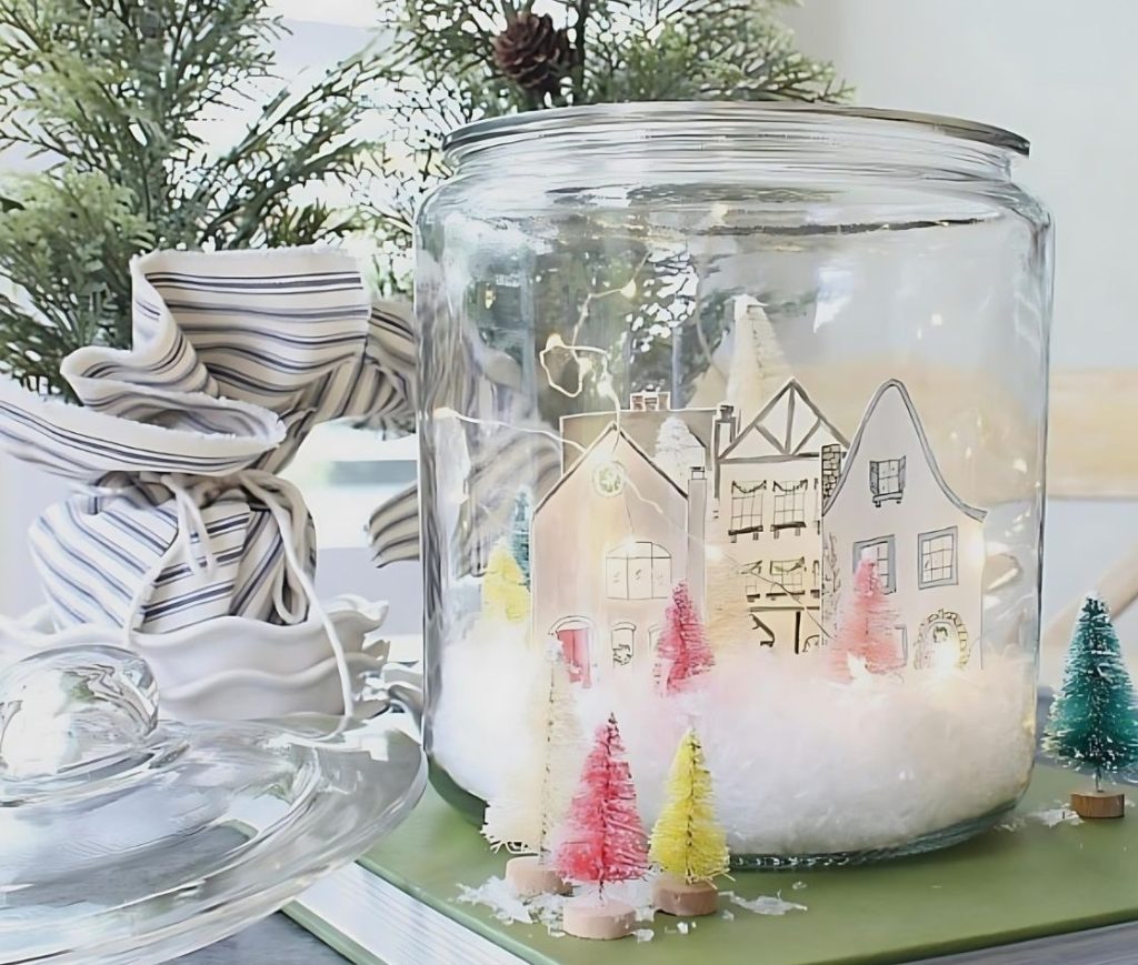 Snowy Village Houses in A Jar