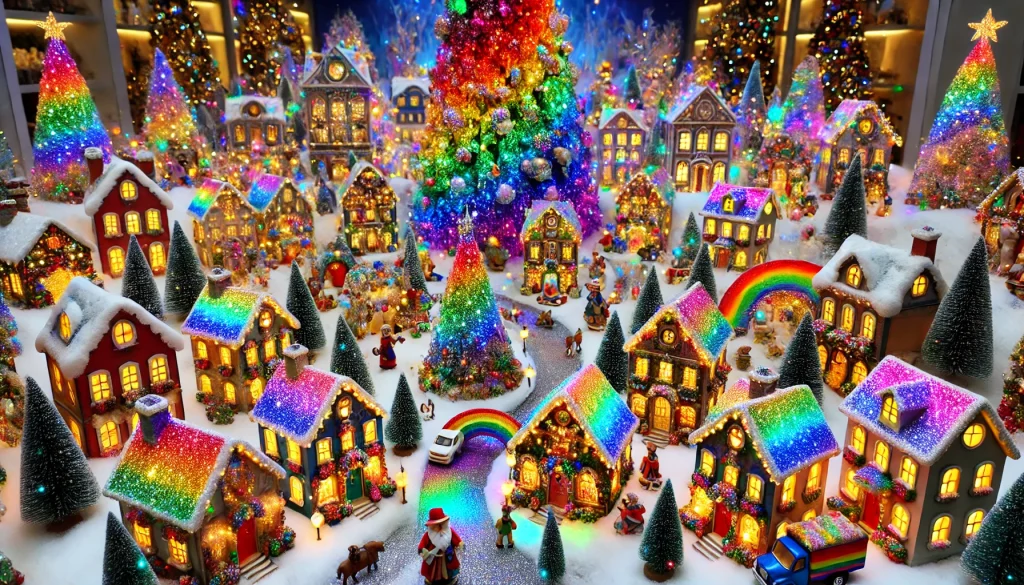 Sparkling Rainbow Christmas Village Idea