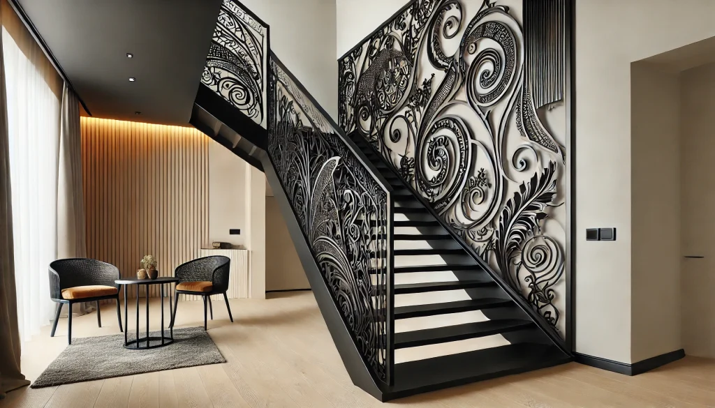 Striking Designs on Black Staircase