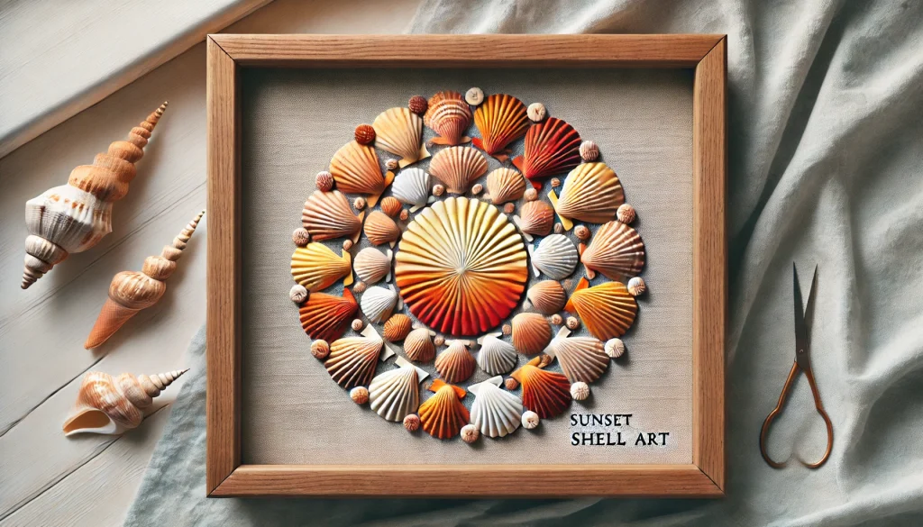 Sunset Circle Shell Art in Shadow Box