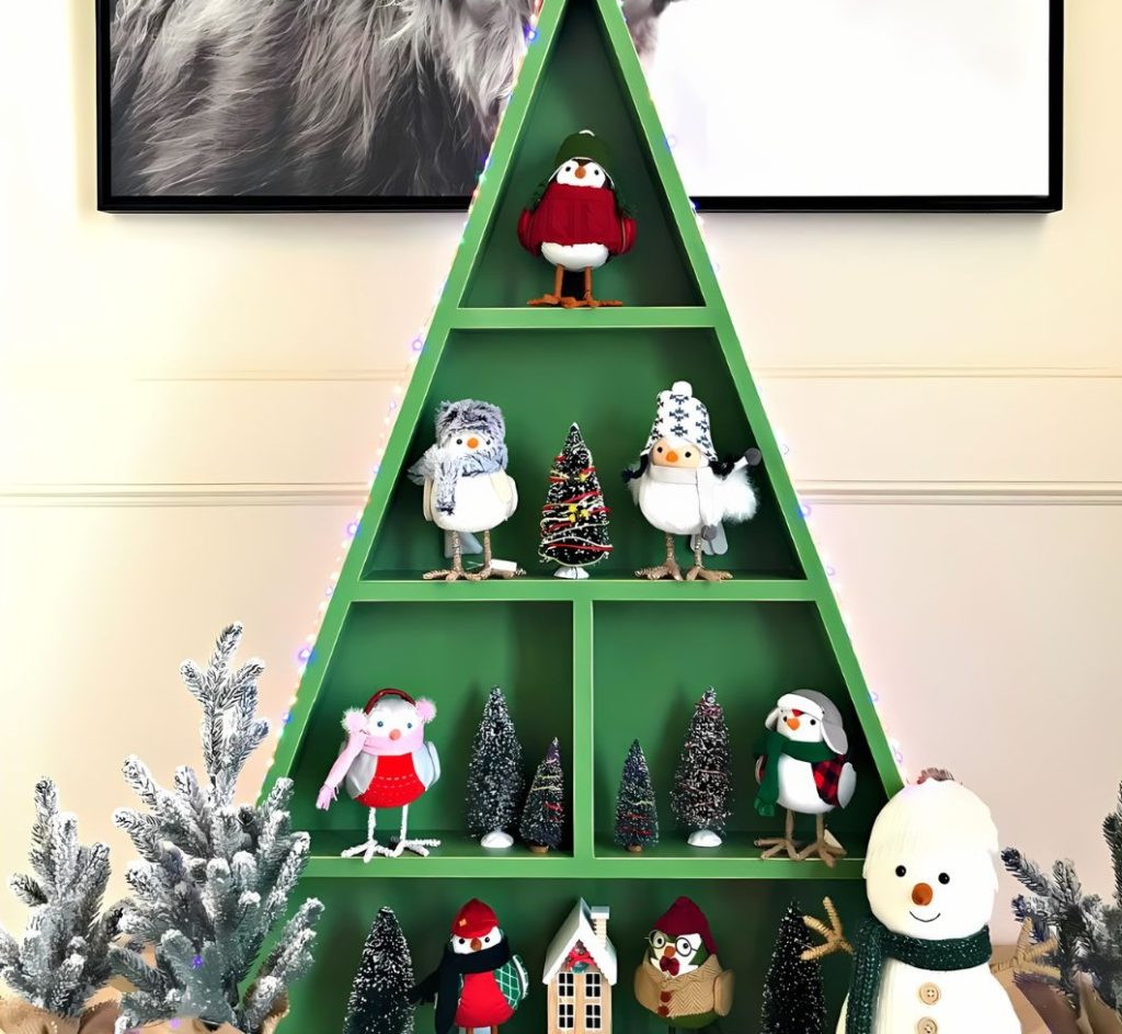 Wood Christmas Tree Shelf Village Display