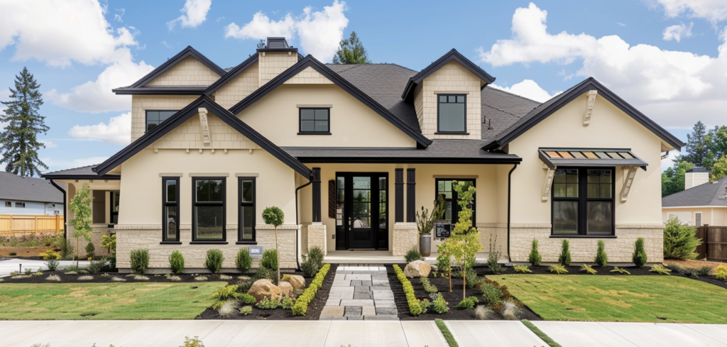 beige house with black trim