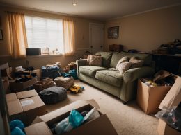 The entire home is being emptied out, with furniture, belongings, and clutter being removed from every room