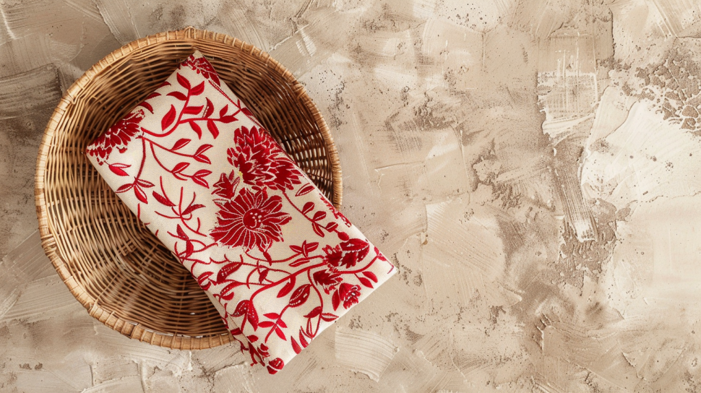 Coral Red Block Printed Cotton Napkin