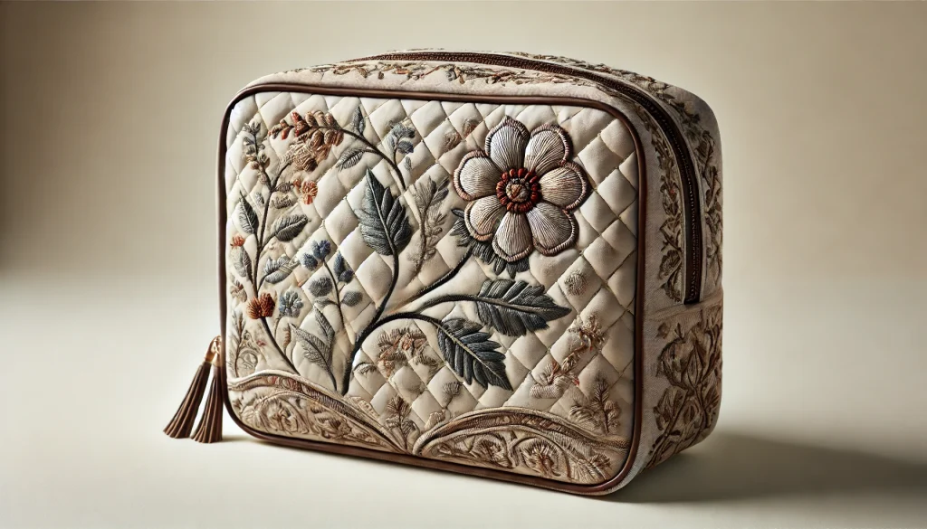 Embroided Quilted Makeup Bag