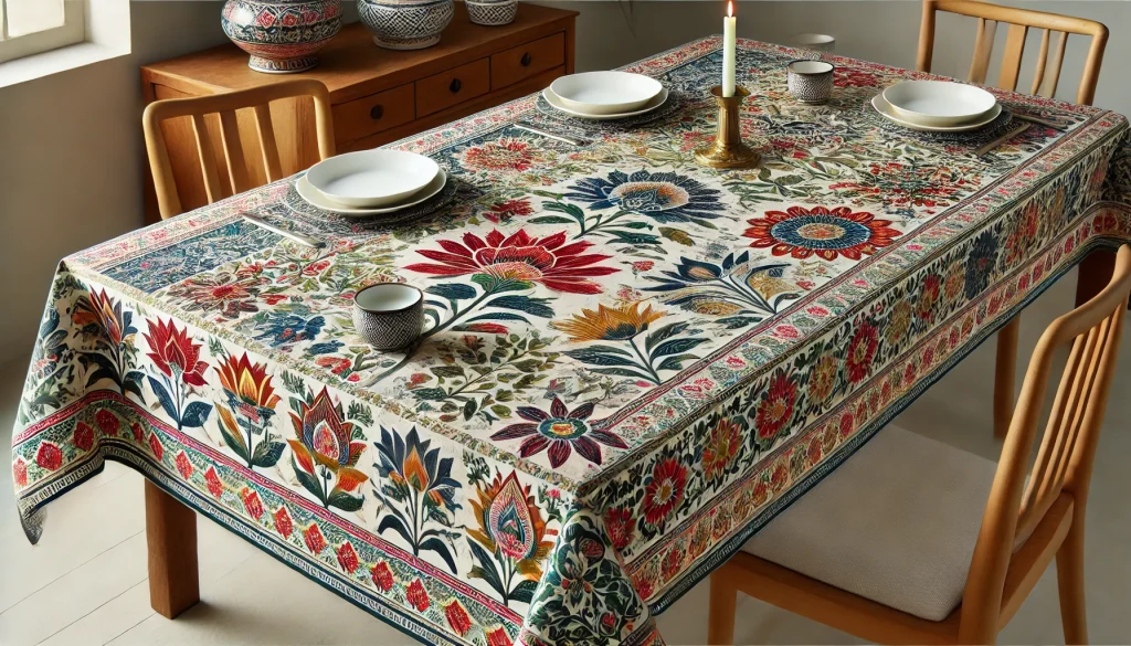 Floral Block Print Tablecloth