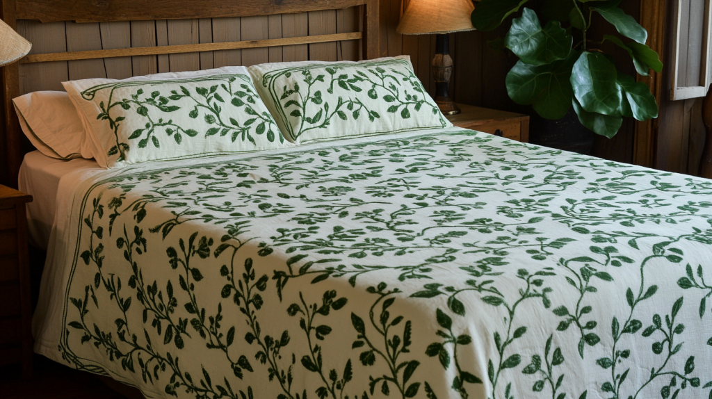 Green Vines Hand Block Printed Bedspread