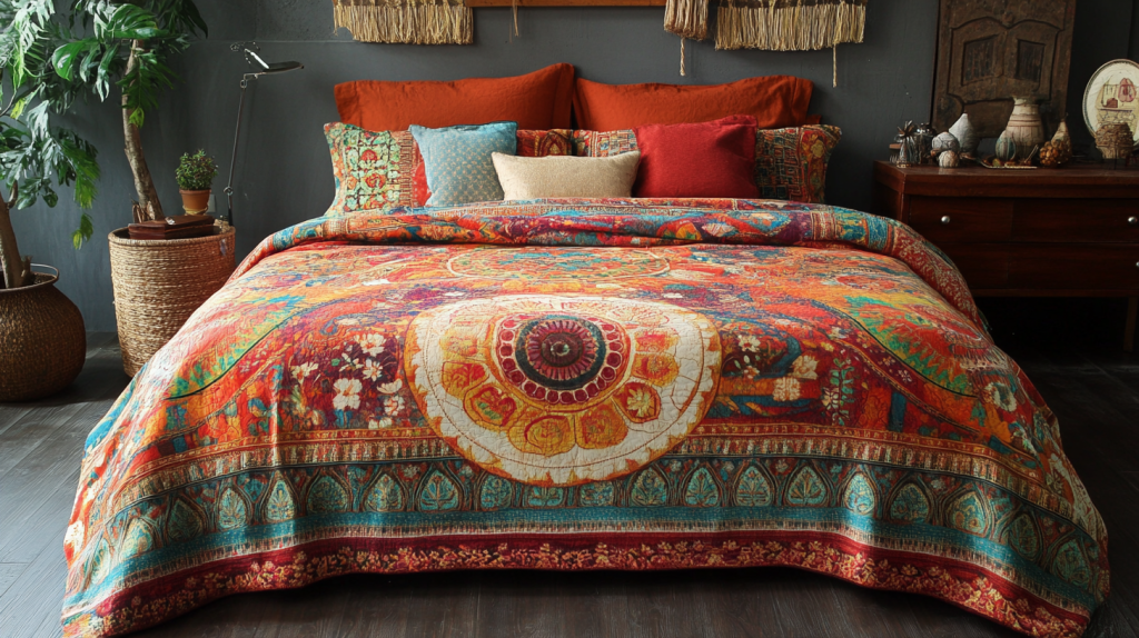 Indian Boho Colorful Tribal Print Bedspread