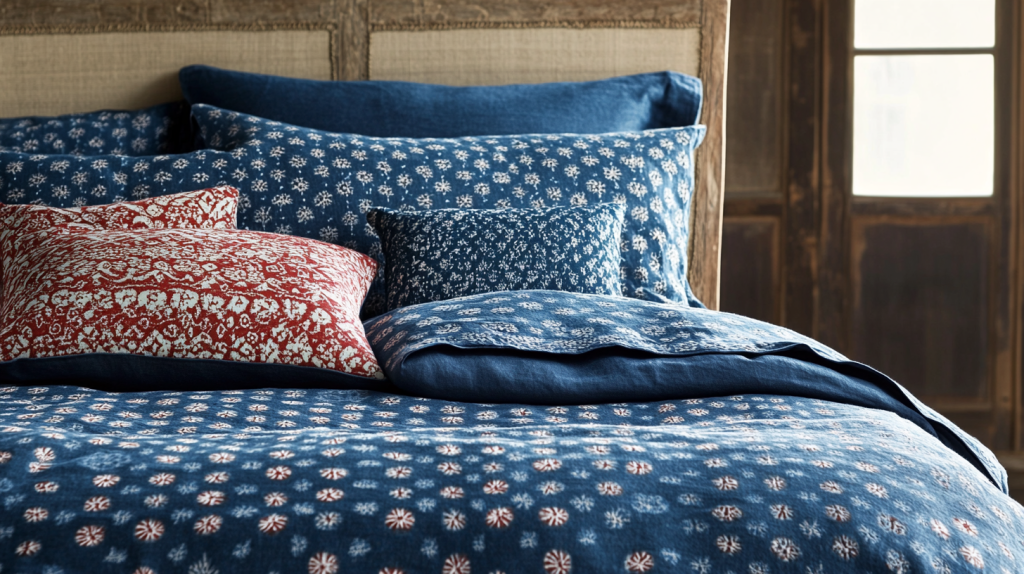 Indigo-Dyed Jahota Print Bedspread