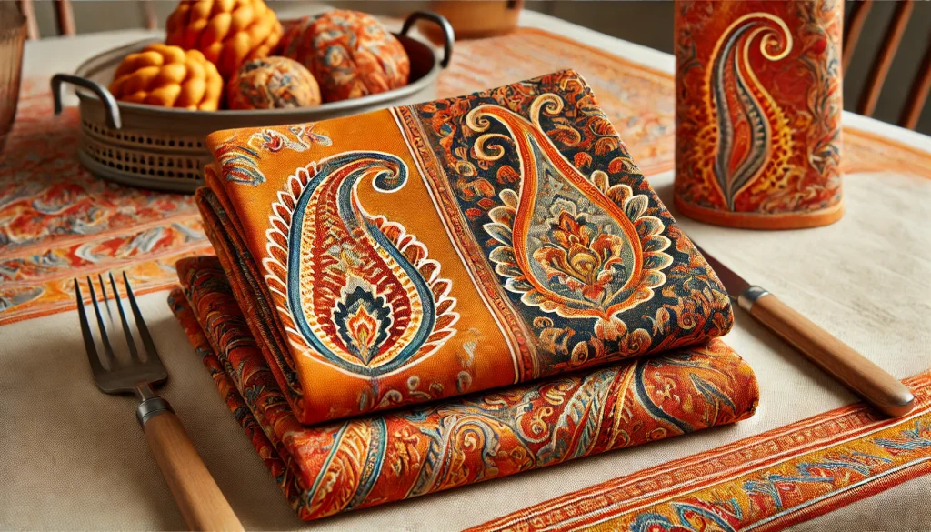 Orange Paisley Cotton Dinner Napkins