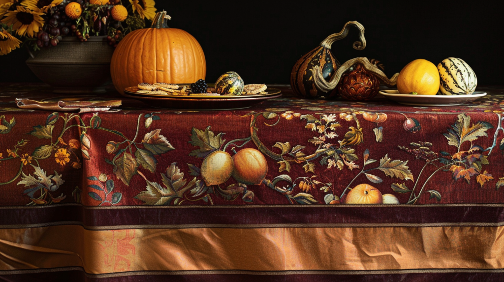 Orange and Burgundy Jacquard Tablecloth