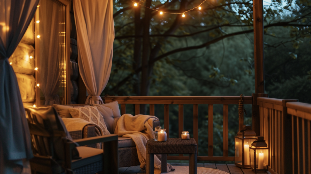 Outdoor String Lights with Curtains