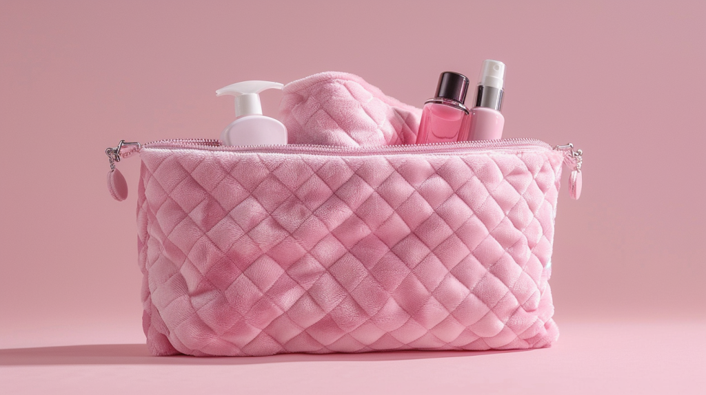 Pink Fabric Quilted Cosmetic Bag